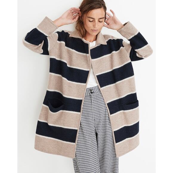Madewell 100% Merino Wool Striped Ballard Sweater Coat NWT Size Small - Picture 1 of 6